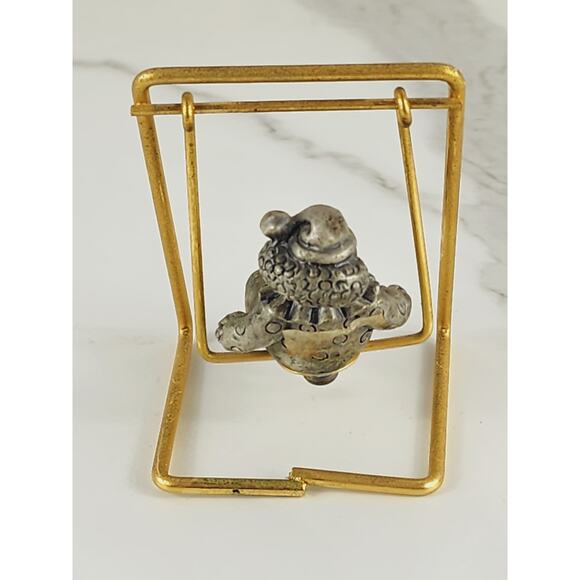 Mini Pewter Clown On Brass Swing 3 1/4" Figurine 90's George Good Home Decor Vtg - Picture 6 of 14